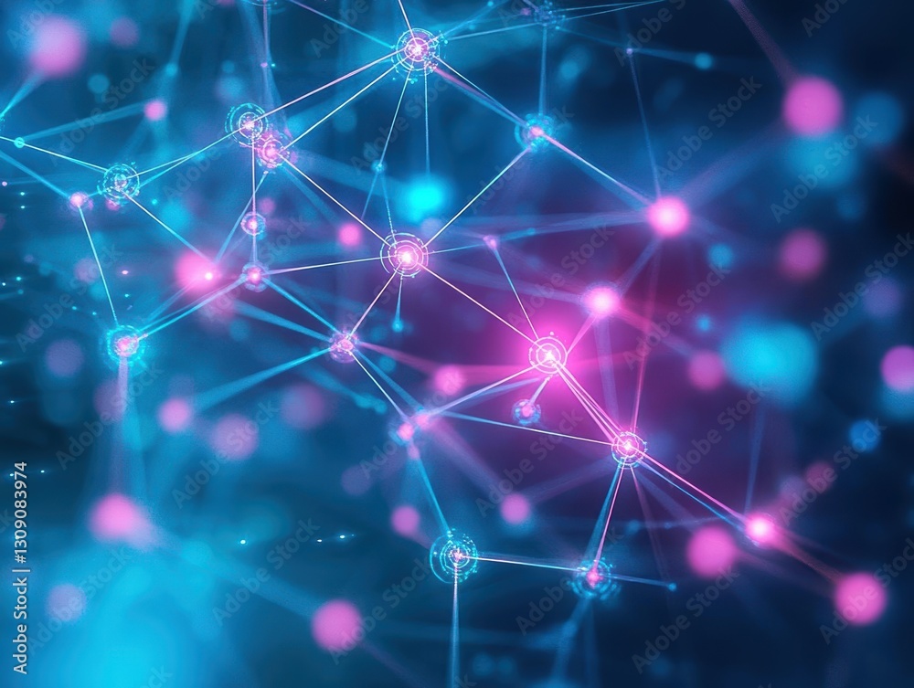 Poster intricate network of interconnected lines and dots forming a complex structure representing technolo