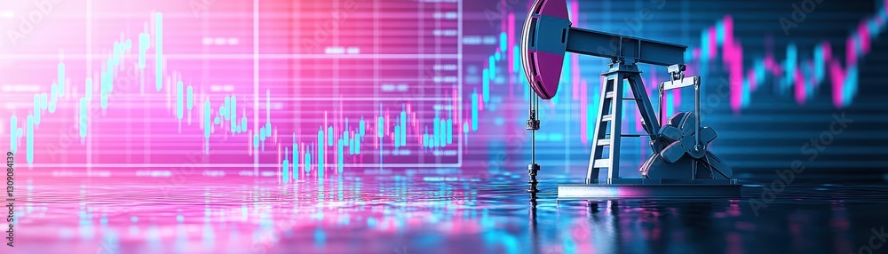 Poster a close-up view of a computer monitor displaying a dynamic stock chart with vibrant colors and trend