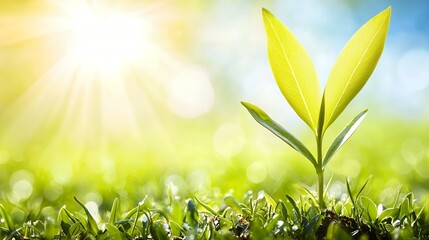 Bright Young Plant Sprout Growing in Sunlight