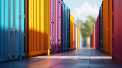 A row of shipping containers. Containers for shipping business logistics. Asian countries exporting generative goods to the world. A line of cargo containers lifestyle.