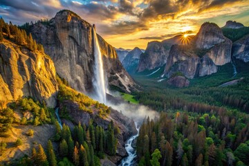 Soaring above Bridalveil Falls, a drone captures Yosemite's majestic waterfall in breathtaking aerial detail.