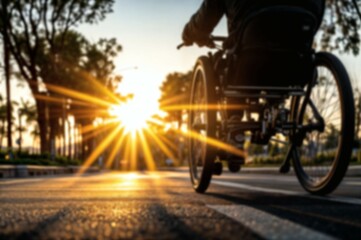 disability and sport. blurred background of Hand-cyclist gripping handlebars