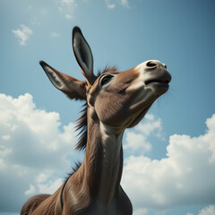 Obraz premium poitou donkey looking up towards the sky with ears back