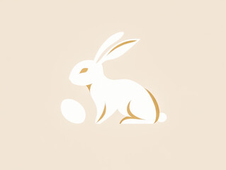 Obraz premium White easter bunny sitting next to egg on pastel background