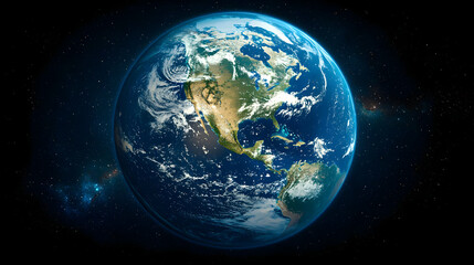 Fototapeta premium Blue Marble Earth with North America Continent in Space with Stars and Galaxy