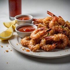 A plate of crispy tempura prawns and vegetables lightly golden, Ai Generated
Crispy Salt and Pepper Shrimp on White Plate with Light Garnish on Bright Background
