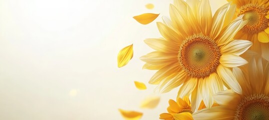 Obraz premium Radiant Yellow Sunflowers, Floral Border on Bright Background , Free Space, Text, Place, Bright