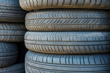 Obraz premium Stacked Used Tires Outdoor Storage.