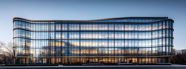Obraz premium A modern office building with curved glass windows 
