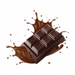 abstract 3d dark chocolate bar with chocolate cream splashing isolated on white background
