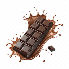 abstract 3d dark chocolate bar with chocolate cream splashing isolated on white background