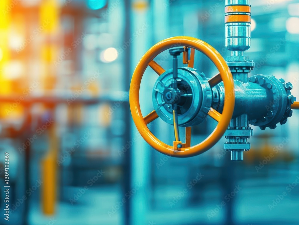 Poster close up view of industrial gas valve with detailed components and textures highlighting mechanisms 