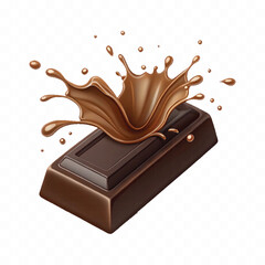 abstract 3d dark chocolate bar with chocolate cream splashing isolated on white background