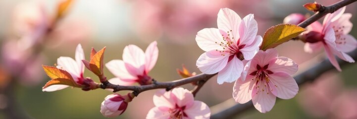 Naklejka premium Pastel pink pear flowers bloom on tree branches, tree, gentle