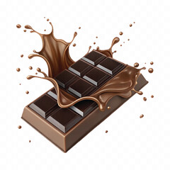 abstract 3d dark chocolate bar with chocolate cream splashing isolated on white background