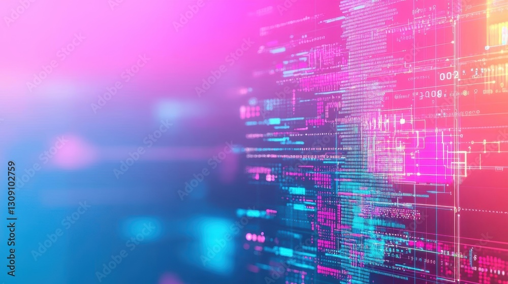 Poster vibrant computer screen illuminated with striking pink and blue background creating a dynamic and en