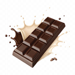 abstract 3d dark chocolate bar with chocolate cream splashing isolated on white background