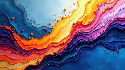 Abstract Colorful Swirling Landscape with Scattered Spheres, a Vivid and Textured Artistic Composition