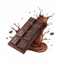 abstract 3d dark chocolate bar with chocolate cream splashing isolated on white background