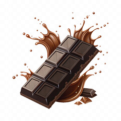 abstract 3d dark chocolate bar with chocolate cream splashing isolated on white background