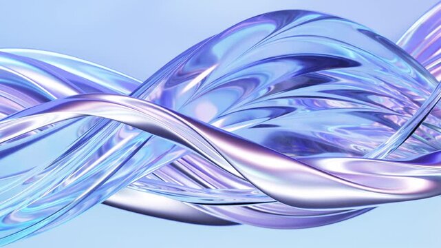 Abstract wave loop animation. 3D rendered background, flowing, fluid, twisted shapes with a metallic, glass and iridescent texture. Smooth light gradient. Elegant live wallpaper and animated footage	