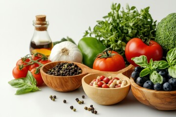 Fresh Vegetables and Spices on White Background for Healthy Cooking