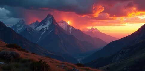 Majestic Mountain Range at Sunset A Breathtaking Panorama of Peaks and Valleys Bathed in Golden Hues