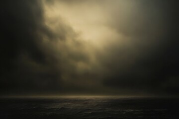 Dark moody silhouette of ocean under heavy clouds with realistic lighting for creative backgrounds