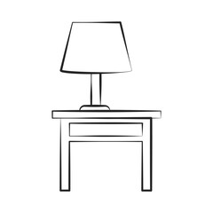 Lamp on the table, linear style, on a white background