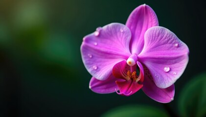 A solitary orchid with water droplets on its petals, orchids,