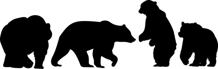 bears set of silhouettes, vector on white background