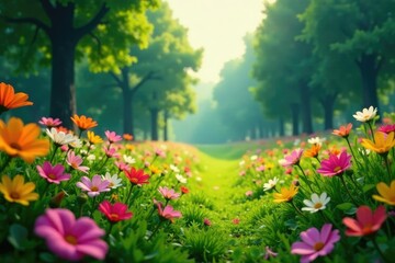 Campo con flores moradas y ca?da de hojas bajo la lluvia, flores moradas, colorido, verano