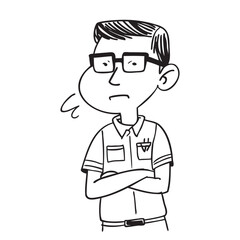 A man with glasses and a shirt that says W on it