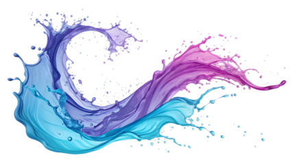 abstract paint stroke fluid liquid blue purple isolated on transparent background