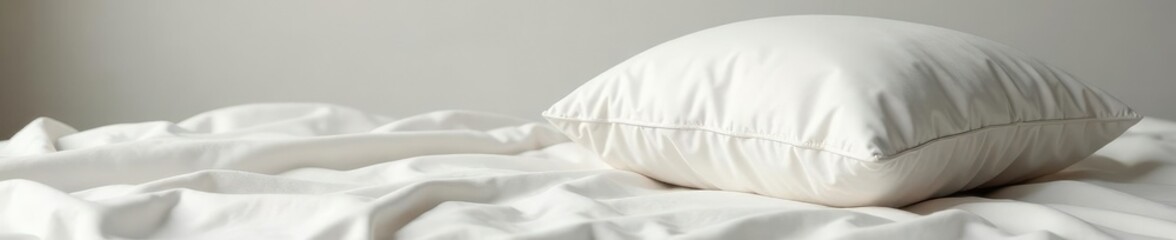 Obraz premium Fluffy pillow lies against a smooth linen sheet, linen, calm, pillow