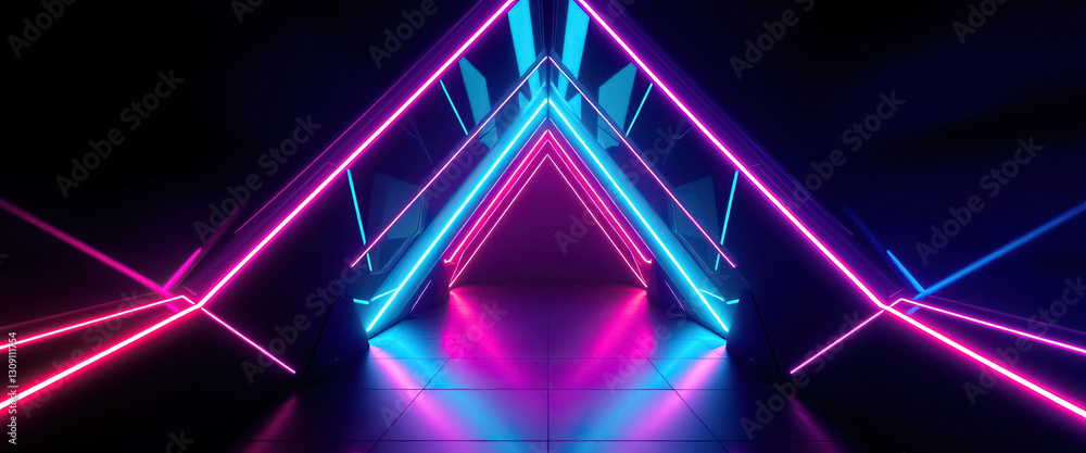 Poster geometric arrangement of neon lights with triangular shapes immersive visual experience
