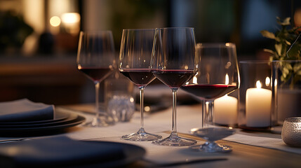 

Cozy Candlelit Dinner Setting with Wine Glasses