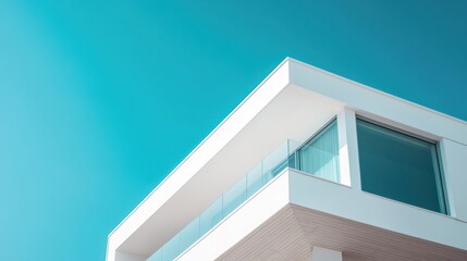 Fototapeta premium Modern architecture, minimalist design with clean lines against a blue sky
