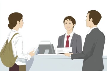 Fototapeta premium Professional Interaction at Reception Desk in Modern Office Setting