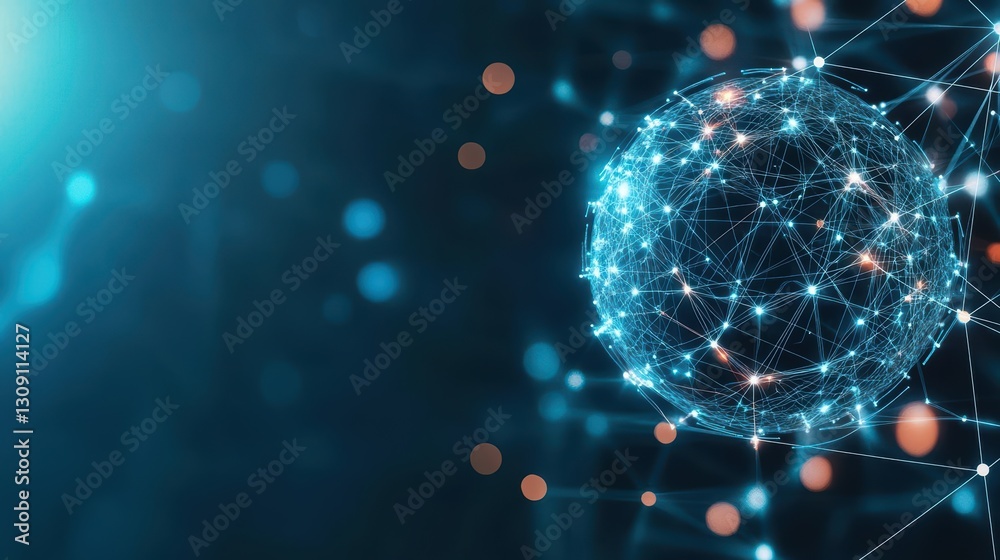 Poster intricate sphere design with interconnected lines and dots illustrating modern technology concepts i