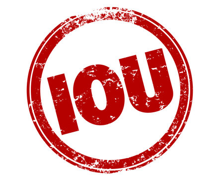 IOU  I Owe You Debt Promise Pledge Repay Money Round Red Stamp Illustration