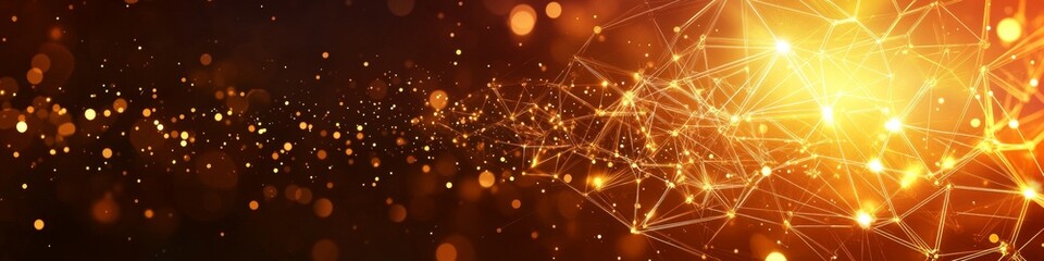 Fototapeta premium Interconnected Nodes on Gold Background Geometric Vector Art with Bright Colors and Clean Lines