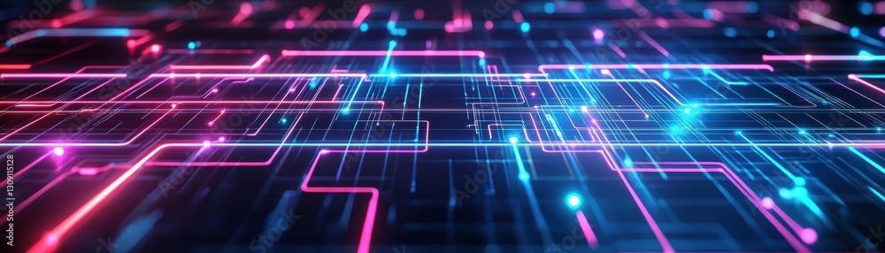 Poster abstract technology background featuring glowing lines and dots creating a dynamic and futuristic vi