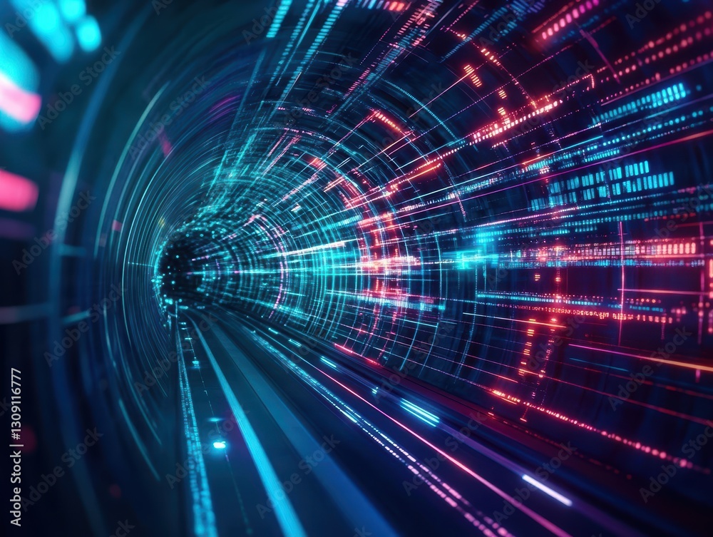 Aufkleber vibrant abstract tunnel with colorful neon lights and dynamic lines creating a sense of movement and