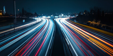 

Nighttime Highway with Streaks of Light from Moving Vehicles