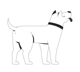 Standing dog with neutral expression and black collar 2D line character. Loyal companion. Canine friend. Cute puppy. Friendly pet isolated vector ink outline animal. Monochromatic spot illustration