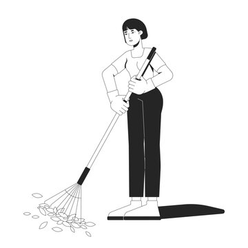 woman raking leaves monochrome style clip art preview