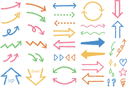 クレヨン風ベクター矢印のセット　キッズ向け