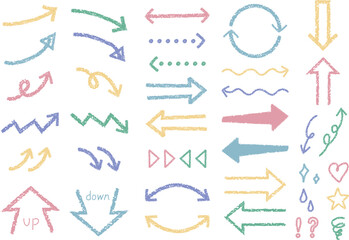 クレヨン風ベクター矢印のセット　くすみパステル