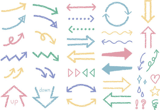 クレヨン風ベクター矢印のセット　くすみパステル